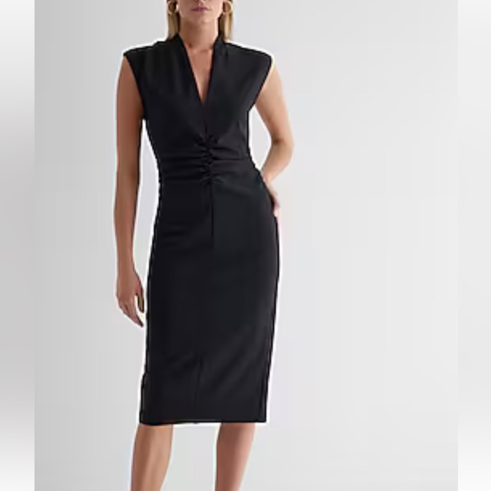 Express V-Neck Sleeveless Ruched Midi Sheath Dress – NWT, Size M (8/10)